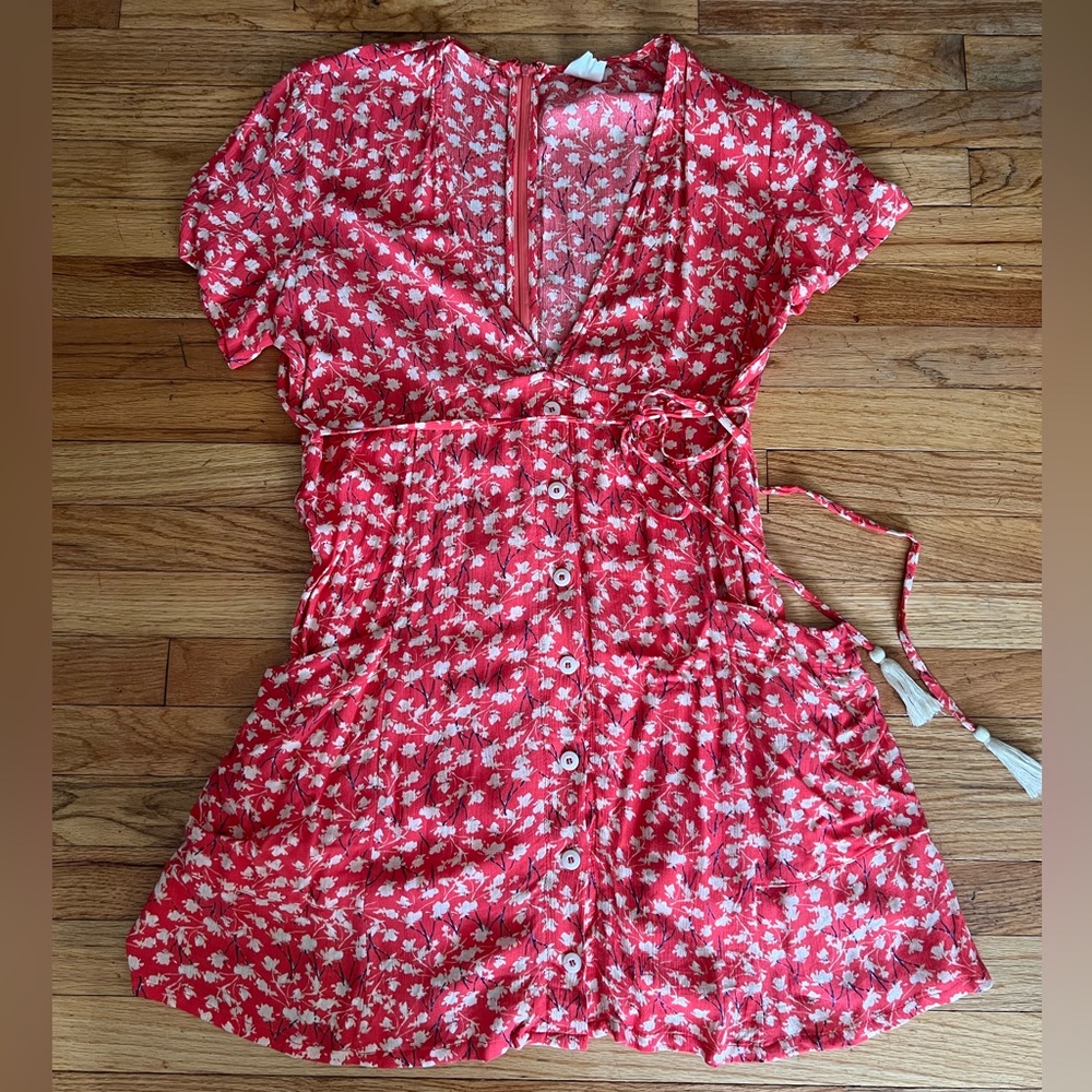 Anthropologie Coral and White Floral Dress